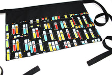 Load image into Gallery viewer, chemistry teacher apron with pockets, science teacher gift, half apron with zipper pocket, test tube print classroom apron scientist geek