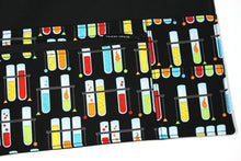 Load image into Gallery viewer, chemistry teacher apron with pockets, science teacher gift, half apron with zipper pocket, test tube print classroom apron scientist geek