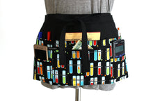 Load image into Gallery viewer, chemistry teacher apron with pockets, science teacher gift, half apron with zipper pocket, test tube print classroom apron scientist geek