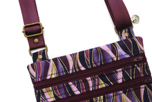 Load image into Gallery viewer, small crossbody bag for phone and edc, purple fabric vegan cross body bag with two zippers for women and girls everyday carry, travel bag