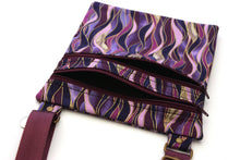 Load image into Gallery viewer, small crossbody bag for phone and edc, purple fabric vegan cross body bag with two zippers for women and girls everyday carry, travel bag