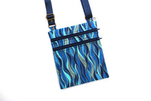 Load image into Gallery viewer, small cross body bag for phone and everyday carry, blue fabric vegan crossbody bag with two zippers for women and girls edc small travel bag