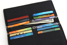 Load image into Gallery viewer, vegan wallet for women for cards money and phone, fabric checkbook cover wallet with coin pocket, long wallet for lots of cards, slim bifold