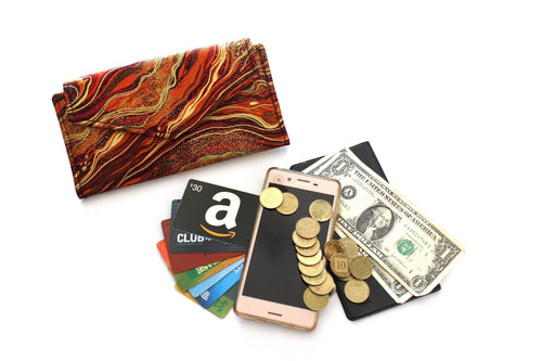 Burnt Orange Long Wallet for Women - Ladies Wallet with Coin Pocket - Fabric Bifold Wallet - vegan clutch wallet - card holder wallet