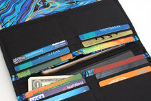 Load image into Gallery viewer, Fabric wallet for women, cell phone wallet, long wallet, slim wallet, large wallet with zipper change pocket, holds lots of cards, vegan