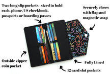 Load image into Gallery viewer, fabric slim wallet for women, vegan wallet card holder for checkbook cover cash and phone, long wallet with zipper coin pocket, clutch
