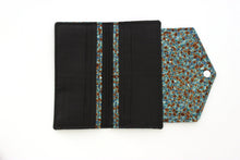 Load image into Gallery viewer, slim wallet for women, vegan teal fabric long wallet, phone wallet clutch, holds lots of cards and checkbook cover, zipper change pocket,