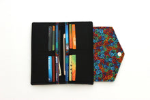 Load image into Gallery viewer, womens long wallet, fun colorful fabric organizer wallet for women, handmade slim wallet, phone wallet clutch, vegan card holder wallet