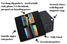 Load image into Gallery viewer, slim wallet for women, fabric long wallet, vegan card holder wallet for checkbook cover cards cash, cell phone wallet bifold clutch handmade
