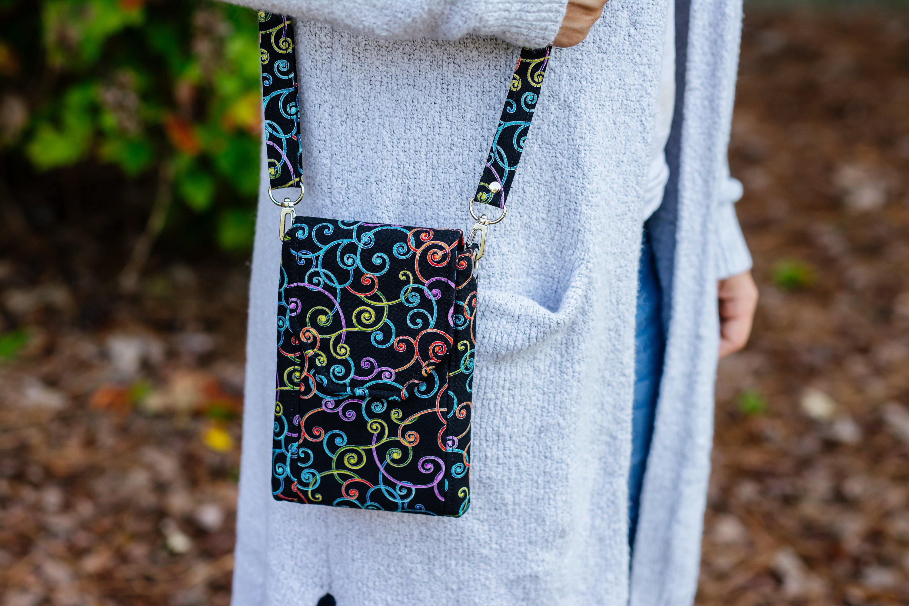 Small crossbody bag - pink and blue chevron fabric phone bag – Tracey Lipman