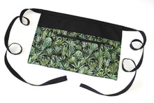 Load image into Gallery viewer, succulent half apron with pockets for women, vendor apron with zipper pocket for farmers market craft show, green cactus leaf florist gift
