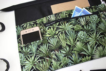 Load image into Gallery viewer, succulent half apron with pockets for women, vendor apron with zipper pocket for farmers market craft show, green cactus leaf florist gift
