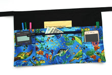 Load image into Gallery viewer, Teacher apron with pockets, vendor apron, waitress apron, server apron, half apron with zipper pocket, sea turtle ocean tropical coral reef