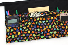 Load image into Gallery viewer, alphabet teacher apron with pockets, preschool teacher organizer apron, abc classroom apron with zipper pocket, English teacher gift