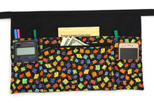 Load image into Gallery viewer, alphabet teacher apron with pockets, preschool teacher organizer apron, abc classroom apron with zipper pocket, English teacher gift