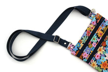 Load image into Gallery viewer, small crossbody bag - blue cross body purse - floral fabric purse for women - vegan zipper purse - lightweight handbag - small shoulder bag
