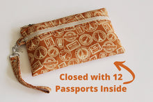 Load image into Gallery viewer, Travel pouch passport holder for 4 6 8 10 12 passports, Paris France French family passport wallet, cotton vegan fabric double zipper pouch