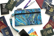 Load image into Gallery viewer, Travel pouch passport wallet for 4 6 8 10 12 passports, family passport holder, cotton vegan fabric double zipper pouch