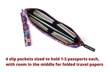Load image into Gallery viewer, Travel pouch passport holder, travel document holder, family travel wallet for multiple passports and boarding passes, 4 6 8 10 12 passports
