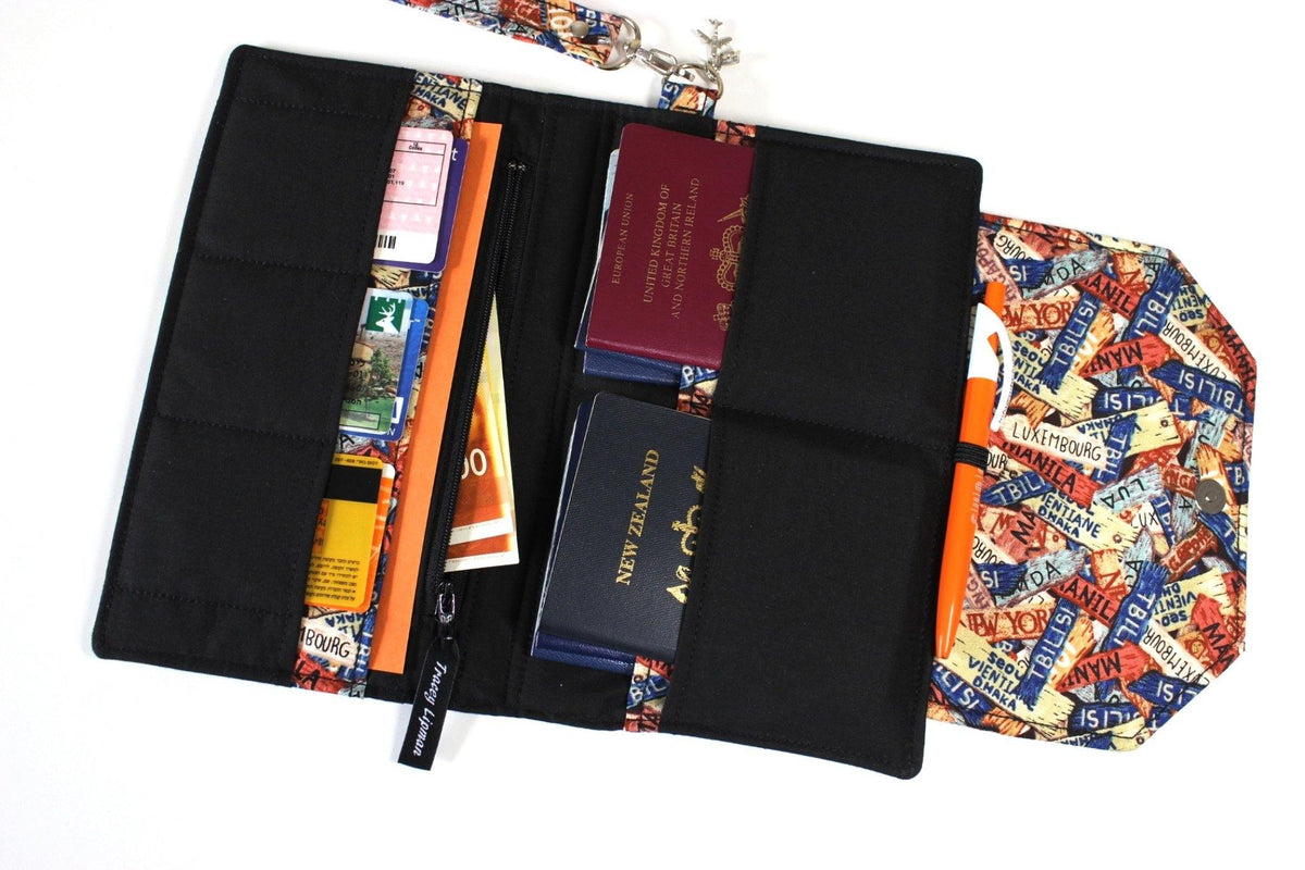 Small travel bag - airport bag - passport holder purse - travel print –  Tracey Lipman