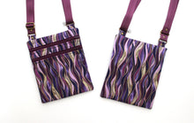 Load image into Gallery viewer, small crossbody bag for phone and edc, purple fabric vegan cross body bag with two zippers for women and girls everyday carry, travel bag