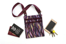 Load image into Gallery viewer, small crossbody bag for phone and edc, purple fabric vegan cross body bag with two zippers for women and girls everyday carry, travel bag