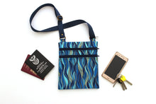 Load image into Gallery viewer, small cross body bag for phone and everyday carry, blue fabric vegan crossbody bag with two zippers for women and girls edc small travel bag
