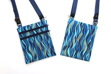 Load image into Gallery viewer, small cross body bag for phone and everyday carry, blue fabric vegan crossbody bag with two zippers for women and girls edc small travel bag