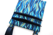 Load image into Gallery viewer, small cross body bag for phone and everyday carry, blue fabric vegan crossbody bag with two zippers for women and girls edc small travel bag