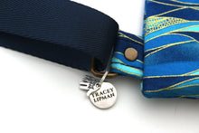 Load image into Gallery viewer, small cross body bag for phone and everyday carry, blue fabric vegan crossbody bag with two zippers for women and girls edc small travel bag