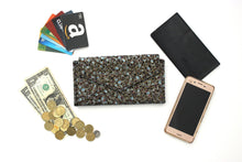 Load image into Gallery viewer, vegan wallet for women for cards money and phone, fabric checkbook cover wallet with coin pocket, long wallet for lots of cards, slim bifold