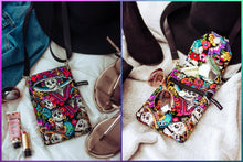 Load image into Gallery viewer, small crossbody bag, Day of the Dead Calavera girl phone bag, sugar skulls cell phone purse, skull crossbody phone case with pockets for edc