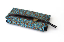 Load image into Gallery viewer, slim wallet for women, vegan teal fabric long wallet, phone wallet clutch, holds lots of cards and checkbook cover, zipper change pocket,