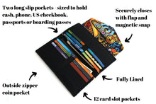 Load image into Gallery viewer, wallet for women fabric vegan slim wallet, credit card wallet for checkbook cover cash and phone, long wallet card holder zipper coin pocket
