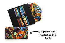 Load image into Gallery viewer, wallet for women fabric vegan slim wallet, credit card wallet for checkbook cover cash and phone, long wallet card holder zipper coin pocket