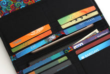 Load image into Gallery viewer, womens long wallet, fun colorful fabric organizer wallet for women, handmade slim wallet, phone wallet clutch, vegan card holder wallet