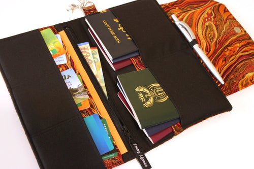 Burnt Orange Family Passport Holder, Travel Wallet, Vegan Travel Document Holder, Travel Organizer Gift for mom, Large Passport Cover Fabric