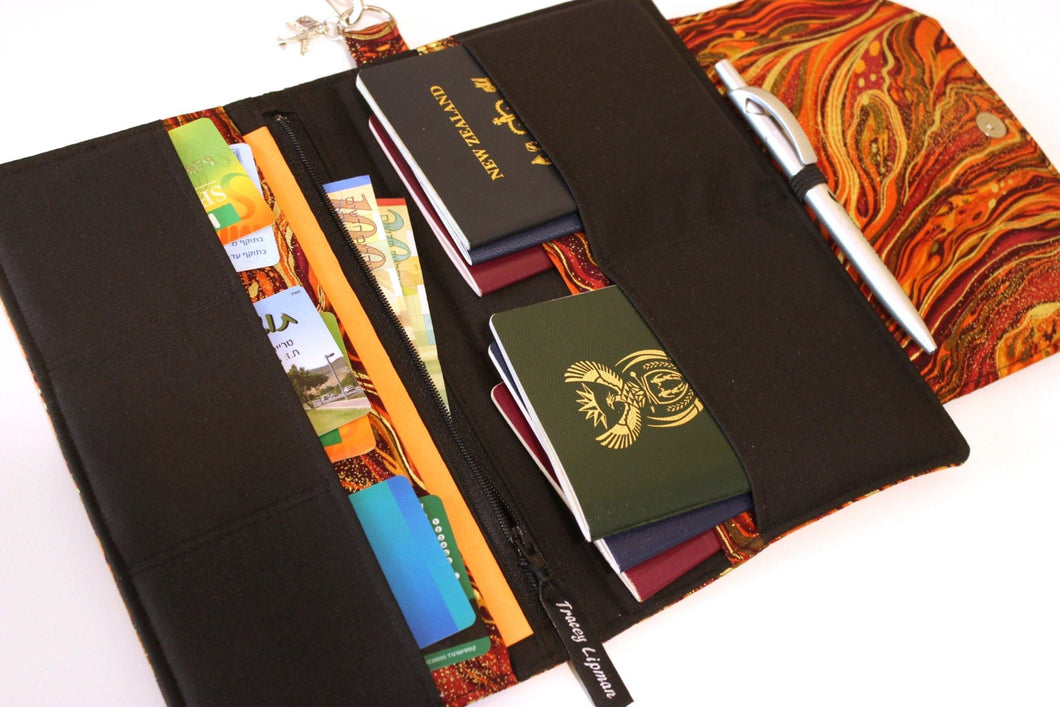 Burnt Orange Family Passport Holder, Travel Wallet, Vegan Travel Document Holder, Travel Organizer Gift for mom, Large Passport Cover Fabric