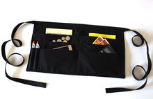 Load image into Gallery viewer, black half apron with pockets, teacher apron, server apron for men women, 8 pocket apron waist apron with two zipper pockets, vendor apron