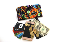 Load image into Gallery viewer, wallet for women fabric vegan slim wallet, credit card wallet for checkbook cover cash and phone, long wallet card holder zipper coin pocket