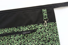 Load image into Gallery viewer, craft show vendor apron for women - leaf print farmers market apron zipper pocket - florist gift - utility apron - event planner waist apron