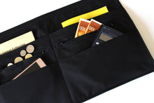 Load image into Gallery viewer, black half apron with pockets, teacher apron, server apron for men women, 8 pocket apron waist apron with two zipper pockets, vendor apron