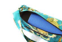 Load image into Gallery viewer, Handmade Yoga mat bag with zipper, teal floral yoga mat carrier, yoga mat holder for women, yoga tote, gift for yoga lover, yogi gift