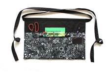 Load image into Gallery viewer, Teacher apron with pockets, half apron with zipper pocket, 6 pocket apron, waist apron, black and white utility apron for women teacher gift