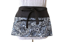 Load image into Gallery viewer, Teacher apron with pockets, half apron with zipper pocket, 6 pocket apron, waist apron, black and white utility apron for women teacher gift