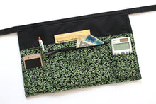 Load image into Gallery viewer, craft show vendor apron for women - leaf print farmers market apron zipper pocket - florist gift - utility apron - event planner waist apron