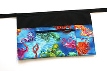 Load image into Gallery viewer, Teacher apron with pockets, octopus half apron with zipper pocket, waitress apron, server apron, waist apron, utility apron ocean nautical