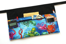 Load image into Gallery viewer, Teacher apron with pockets, octopus half apron with zipper pocket, waitress apron, server apron, waist apron, utility apron ocean nautical
