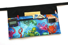 Load image into Gallery viewer, Teacher apron with pockets, octopus half apron with zipper pocket, waitress apron, server apron, waist apron, utility apron ocean nautical