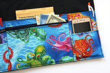 Load image into Gallery viewer, Teacher apron with pockets, octopus half apron with zipper pocket, waitress apron, server apron, waist apron, utility apron ocean nautical